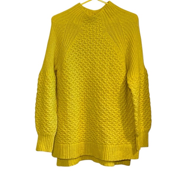 Anthropologie  yellow Lime Bia Mock Neck Tunic Sweater Alpaca blend Texture Knit - Picture 4 of 13